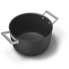 Nồi Casserole SMEG CKFC2611BLM 26cm Đen - Nấu Món Hầm và Kho Thích Hợp, Tay Cầm Thép Không Gỉ, Nắp Kính Cường Lực