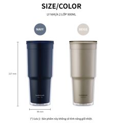 Ly Nhựa 2 Lớp Lock&Lock Double Wall Cold Cup 900ML HAP502 - Màu Xanh Navy