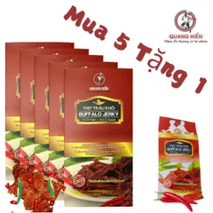 Khô Trâu Vị Ớt Hiểm Buffalo Jerky Quang Hiển – Combo 5 Hộp 100g Tặng 1 Túi 20g – Snack Ngon Hấp Dẫn, Thích Hợp Làm Quà Biếu