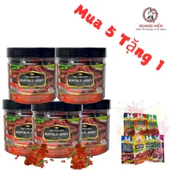 Khô Trâu Vị Ớt Hiểm Buffalo Jerky Quang Hiển - Combo 5 Hũ 100g Tặng 1 Túi 20g - Thức Ăn Vặt Cay Ngon Tự Nhiên