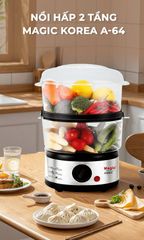 Nồi Hấp Thực Phẩm 2 Tầng MAGIC Korea A-64 - Thiết Kế An Toàn, Dung Tích 5L, Công Suất 500W, Dễ Dàng Lắp Ráp, Gia Dụng Nhà Bếp Thông Minh