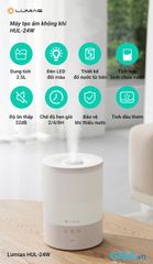 Máy Tạo Ẩm Phun Sương Lumias HUL-24W - Điều Khiển Cảm Ứng, Đèn Ngủ RGB, Công Suất 25W, Tạo Ẩm 200ml/h, Chống Cạn Nước