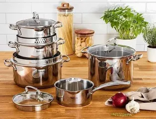 Bộ 5 Nồi Inox Cao Cấp Tefal Duetto Plus G719SA55 - Bạch Kim, Chống Gỉ, Để Sử Dụng Trên Mọi Loại Bếp, Dễ Dàng Vệ Sinh