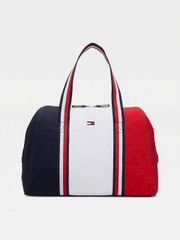 Túi Du Lịch Tommy Canvas Unisex - Siêu Bền, Tiện Lợi Cho Du Lịch & Tập Gym, Màu Xanh Đỏ Trắng, Kích Thước Trung 43x30x20 cm