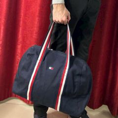 Túi Du Lịch Tommy Canvas Unisex - Siêu Bền, Tiện Lợi Cho Du Lịch & Tập Gym, Màu Xanh Đỏ Trắng, Kích Thước Trung 43x30x20 cm