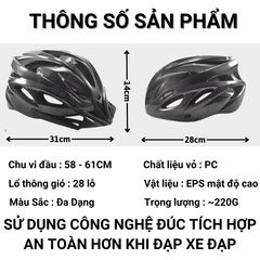 Nón Bảo Hiểm Xe Đạp Thể Thao Siêu Nhẹ Điều Chỉnh Kích Thước cho Nam Nữ - Bảo Vệ Đầu Trong Các Hoạt Động Ngoài Trời