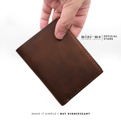 Ví Nam Dáng Đứng MINI-MO Da Bò Sáp Crazy Horse - Bóp 6 Ngăn Thẻ Sang Trọng và Thanh Lịch cho Phong Cách Nam Nổi Bật