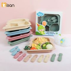 Khay Ăn Dặm Silicon Chống Đổ Hình Khủng Long Misan - Bộ Kèm Thìa Nĩa An Toàn Cho Bé Tập Ăn Dặm, Thiết Kế Thông Minh