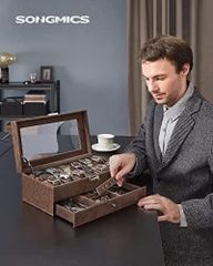 Hộp Đựng Đồng Hồ Da Songmics 2 Tầng Cao Cấp - Thiết Kế Sang Trọng, Bảo Vệ Toàn Diện, Khay Đựng Trang Sức