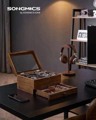 Hộp đựng đồng hồ gỗ Songmics 2 tầng sang trọng - Bảo vệ đồng hồ hiệu quả với thiết kế cổ điển và cách tân, quà tặng hoàn hảo cho mọi dịp