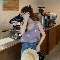 Áo Dệt Kim Sát Nách Thêu Hoa Mùa Hè Cho Nữ - Phong Cách Thời Trang Tươi Tắn, Nhiều Màu Sắc Tím và Quả Mơ