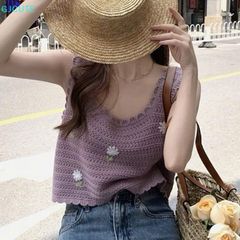 Áo Dệt Kim Sát Nách Thêu Hoa Mùa Hè Cho Nữ - Phong Cách Thời Trang Tươi Tắn, Nhiều Màu Sắc Tím và Quả Mơ
