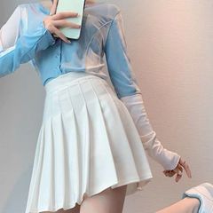 Chân Váy Tennis Xếp Ly Ngắn Chữ A DYNAMO - Chất Liệu Umi Hàn, Màu Trắng, Size M