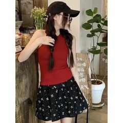 Chân Váy Ngắn Bèo 2 Tầng In Hình Nơ - Thời Trang Nữ Đen Trắng, Phong Cách Thường Ngày, Kích Cỡ S, M, L