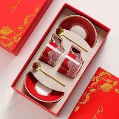 Bộ 6 Tách Trà Sang Trọng UK TEMPI - Kèm 6 Đĩa và 2 Thìa Vàng, Thiết Kế Đẳng Cấp Phù Hợp Mọi Không Gian