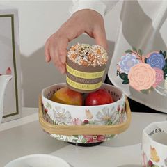 Bộ Sứ Vintage Cao Cấp Hoa Mùa Xuân - Tách Trà, Đĩa Lót, Cốc, Ấm, Giỏ Sứ Sang Trọng, An Toàn Cho Sức Khỏe