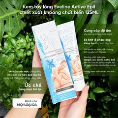Kem tẩy lông Eveline Active Epil 125ML - Chiết xuất khoáng chất biển, loại bỏ lông cứng chỉ trong 3 phút, phù hợp với mọi loại da