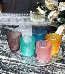 Set 6 Cốc Thủy Tinh Hạt Cườm Viola 295ml - Dáng Trụ Sang Trọng Cho Tiệc Cocktail, Nước Ép, Sinh Tố