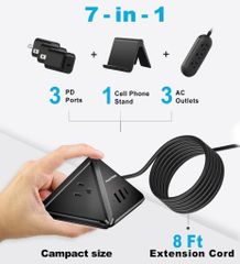 Ổ Cắm Điện Đa Năng HeahGite GL202007 - Thiết Kế Kim Tự Tháp, 3 Ổ Cắm AC, 3 Cổng USB, Sạc Nhanh PD 20W, Bảo Vệ Quá Tải, Tiện Lợi Cho Gia Đình