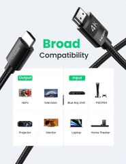 Cáp HDMI UGREEN HD119 2.0 5m - Hỗ trợ 4K 60Hz, Tốc độ 18Gbps, Truyền Âm Thanh Tốt, Dây Bện Chống Gập, Tương Thích Nhiều Thiết Bị
