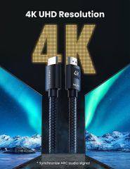 Cáp HDMI UGREEN HD119 2.0 5m - Hỗ trợ 4K 60Hz, Tốc độ 18Gbps, Truyền Âm Thanh Tốt, Dây Bện Chống Gập, Tương Thích Nhiều Thiết Bị