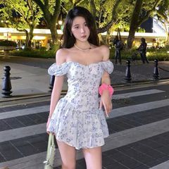 Váy Nữ Ngắn Tay Phồng HOOKA - Váy Hoa Nhí Polyester Thời Trang Hàng Ngày Dành Cho Nữ, Dịp Thưởng Thức Thoải Mái