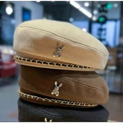 Mũ Nồi Nỉ Thỏ Beret Hàn Quốc - Chất Liệu Nhung Mịn, Phối Dây Xích, Kiểu Dáng Thời Trang Năng Động, Điều Chỉnh Kích Cỡ