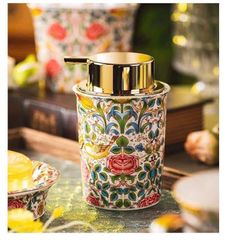 Bình Bơm Xà Phòng Magrace Paris - Thiết Kế Hiện Đại Họa Tiết Hoa Nhiệt Đới, Sứ Cao Cấp Sang Trọng Cho Phòng Tắm