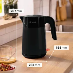 Ấm Siêu Tốc Bosch TWK2M163 Đen - Dung Tích 1.7L, Công Suất 2400W, Tự Động Tắt, Bộ Lọc Dễ Dàng Vệ Sinh, Tiết Kiệm Năng Lượng