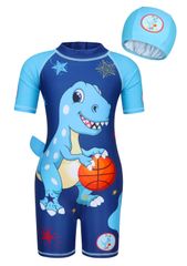 Bộ Đồ Bơi Trẻ Em Hình Khủng Long Dễ Thương Màu Xanh Navy - Kèm Nón Chống Nắng