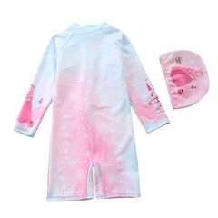 Đồ Bơi Bé Gái Liền Thân Tay Dài Màu Hồng Chống Lạnh - Đi Biển, Tặng Kèm Nón Bơi