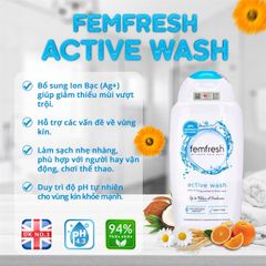 Dung Dịch Vệ Sinh Femfresh Active Wash 250ml - Gel Chăm Sóc Vùng Kín, Khử Mùi, Dưỡng Ẩm, An Toàn Cho Phụ Nữ