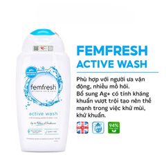 Dung Dịch Vệ Sinh Femfresh Active Wash 250ml - Gel Chăm Sóc Vùng Kín, Khử Mùi, Dưỡng Ẩm, An Toàn Cho Phụ Nữ