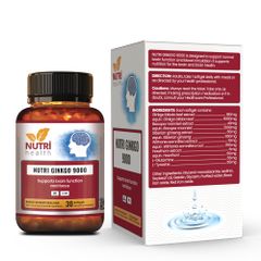 Viên Uống Bổ Não NUTRI GINKGO 9000 - Tăng Cường Trí Nhớ và Tuần Hoàn Não - 30 Viên Hỗ Trợ Sức Khỏe Tinh Thần