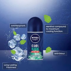 Lăn Khử Mùi NIVEA MEN Cool Kick 50ml - Mát Lạnh, Thơm Sảng Khoái, Ngăn Mùi Hiệu Quả 48 Giờ