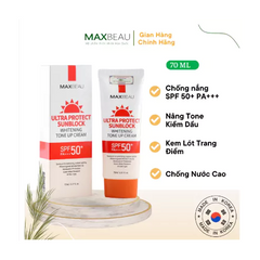 Kem Chống Nắng Kháng Nước Trắng Da Nâng Tone Maxbeau Ultra Protect 70ml - SPF50+ PA+++ Bảo Vệ Da Khỏi Tia UV