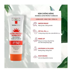 Kem Chống Nắng Kháng Nước Trắng Da Nâng Tone Maxbeau Ultra Protect 70ml - SPF50+ PA+++ Bảo Vệ Da Khỏi Tia UV