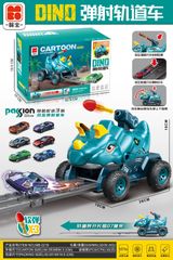 Xe Khủng Long Đường Đua Kéo Dài - Bộ Đồ Chơi Gồm 1 Xe Khủng Long Lớn và 3 Xe Mini Chạy Trên Đường Ray Thú Vị Cho Trẻ Em
