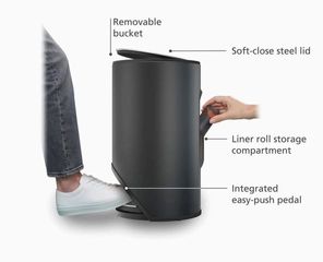 Thùng Rác Đạp Chân Joseph Joseph Arc™ 10L - Thiết Kế Hiện Đại, Tiện Lợi, Màu Đen Mờ, Giải Pháp Gọn Gàng Cho Gia Đình