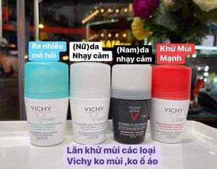 Lăn khử mùi Vichy - Lăn nách khô thoáng Vichy Deodorant Anti-Transpirant 50ml ( XANH-ĐỎ-TRẮNG-ĐEN)
