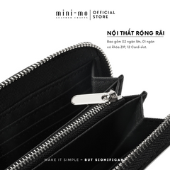 Ví Zip Clutch Cầm Tay Unisex MINI-MO da bò BOX Bóng Bẩy, Sang Trọng