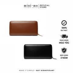 Ví Zip Clutch Cầm Tay Unisex MINI-MO da bò BOX Bóng Bẩy, Sang Trọng