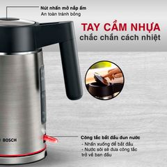 Ấm Đun Nước Siêu Tốc Bosch TWK6M480 - 2400W, 1.7L, Thép Không Gỉ, Màu Đen Xám - Thiết Bị Nhà Bếp Hiện Đại