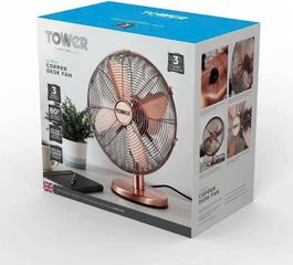 Quạt bàn kim loại Tower màu đồng - Quạt đứng có 3 tốc độ và chức năng xoay 80 độ - Giải pháp làm mát hiệu quả cho văn phòng và gia đình