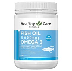 Dầu Cá Fish Oil 1000mg Omega 3 Healthy Care - 400 Viên Hỗ Trợ Tim Mạch và Não Bộ, Bổ Sung Omega 3 Tự Nhiên Từ Úc