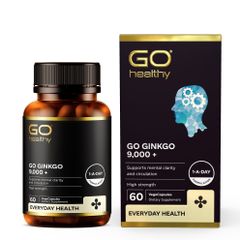 GO Ginkgo 9000+ - Viên uống bổ não 60 viên hỗ trợ tăng cường trí nhớ, tuần hoàn não và khả năng tập trung cho người lớn.