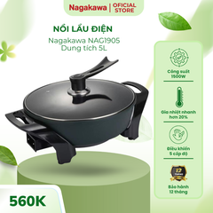 Nồi Lẩu Nướng Điện Đa Năng Nagakawa NAG1905 (5L) - Công Suất 1500W, Chống Dính, Thích Hợp Cho Món Lẩu Gia Đình, Bảo Hành 12 Tháng