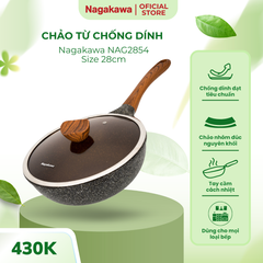 Chảo Chống Dính Nagakawa NAG2854 (28cm) Đáy Từ Nhôm Nguyên Khối, Vung Kính Sang Trọng - Dùng Cho Mọi Loại Bếp