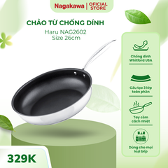 Chảo Inox Chống Dính Nagakawa Haru NAG2602 26cm - Đa Lớp Sử Dụng Cho Tất Cả Các Loại Bếp - Công Nghệ Anti-PFOA