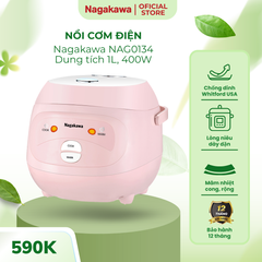 Nồi Cơm Điện Mini 1L Nagakawa NAG0134 - Chống Dính Whitford, Thiết Kế Sang Trọng, Dành Cho Gia Đình 2-4 Người